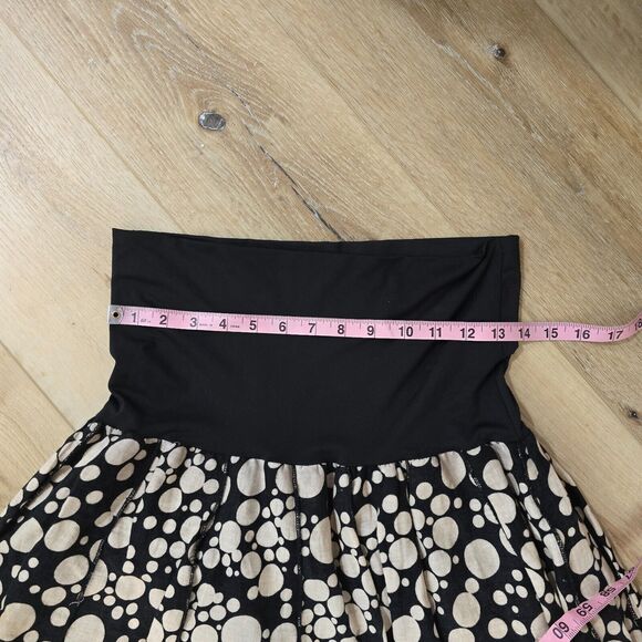 Carole Little Skirt Large Linen Blend Black Cream Flare Full Polka Dot Modest - Picture 2 of 8